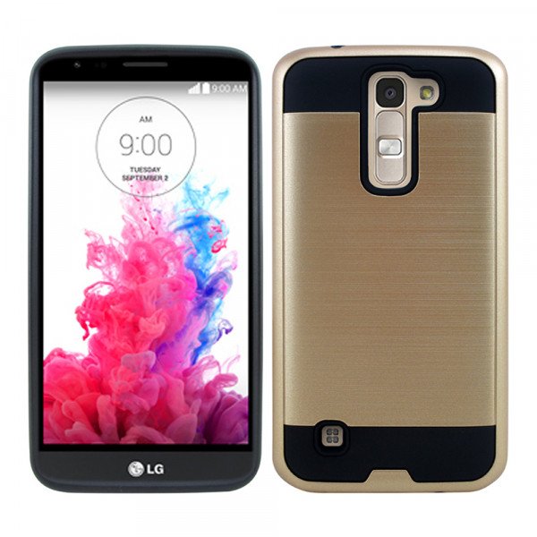 Wholesale LG K10 Premier LTE Iron Shield Hybrid Case (Champagne Gold)